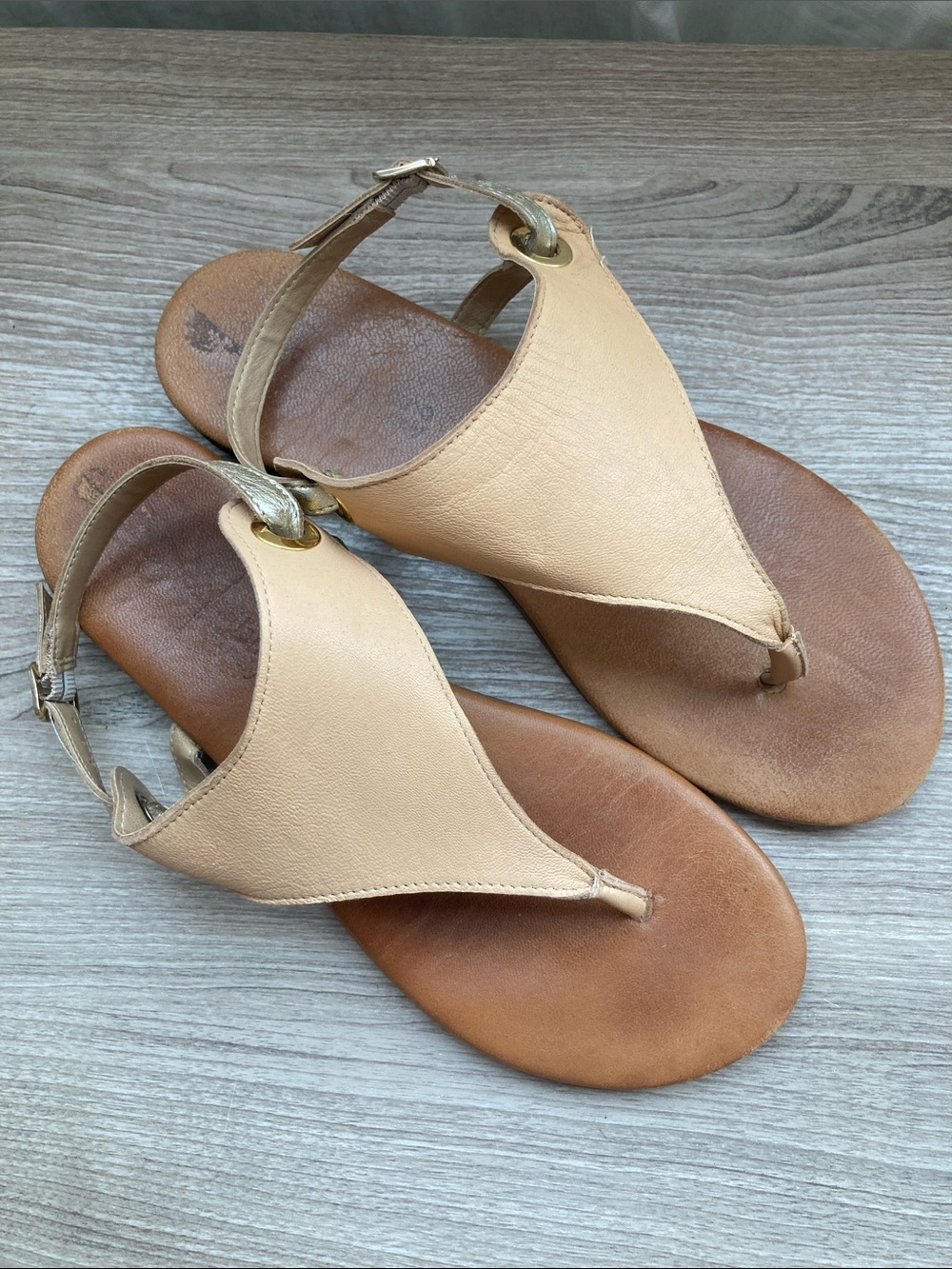 Sophia Milano Women’s Neutral Tan Leather T-Strap Sandals 9